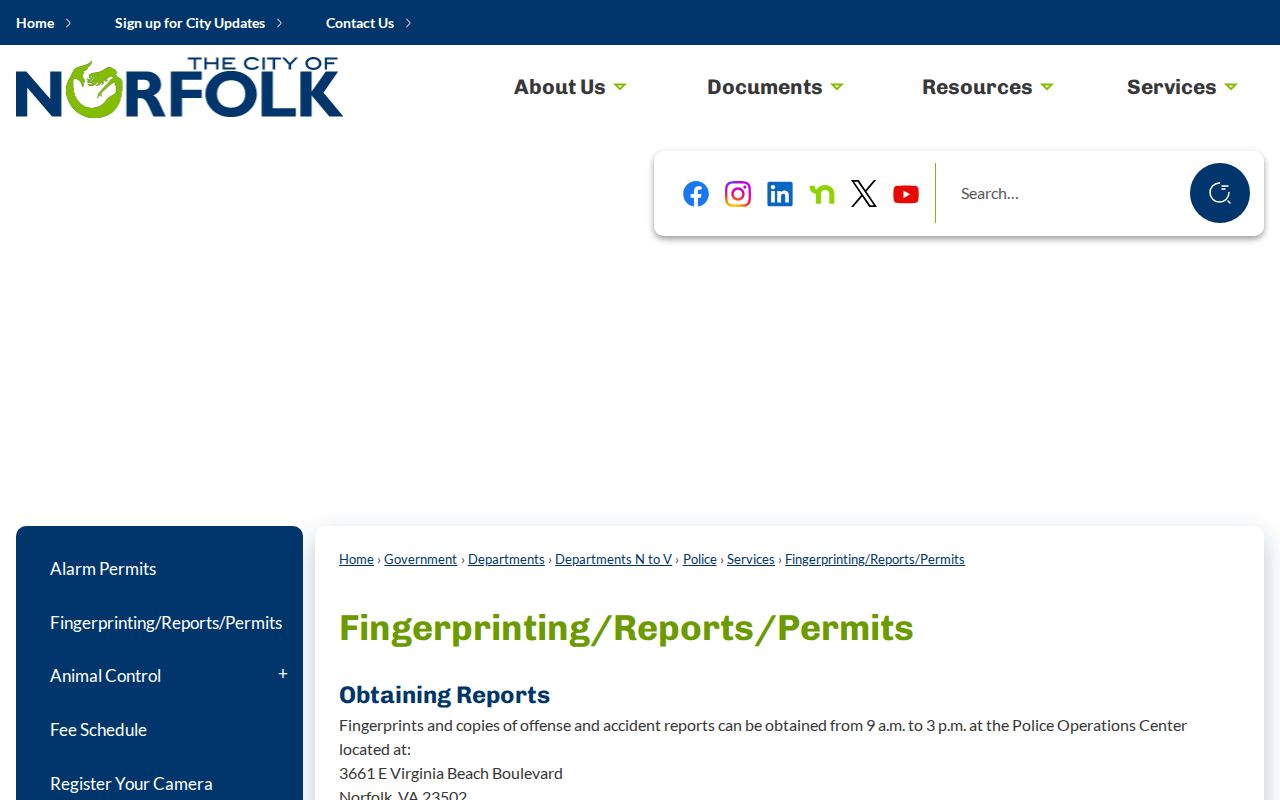 Norfolk Police records counter instructions with hours and two-ID requirements