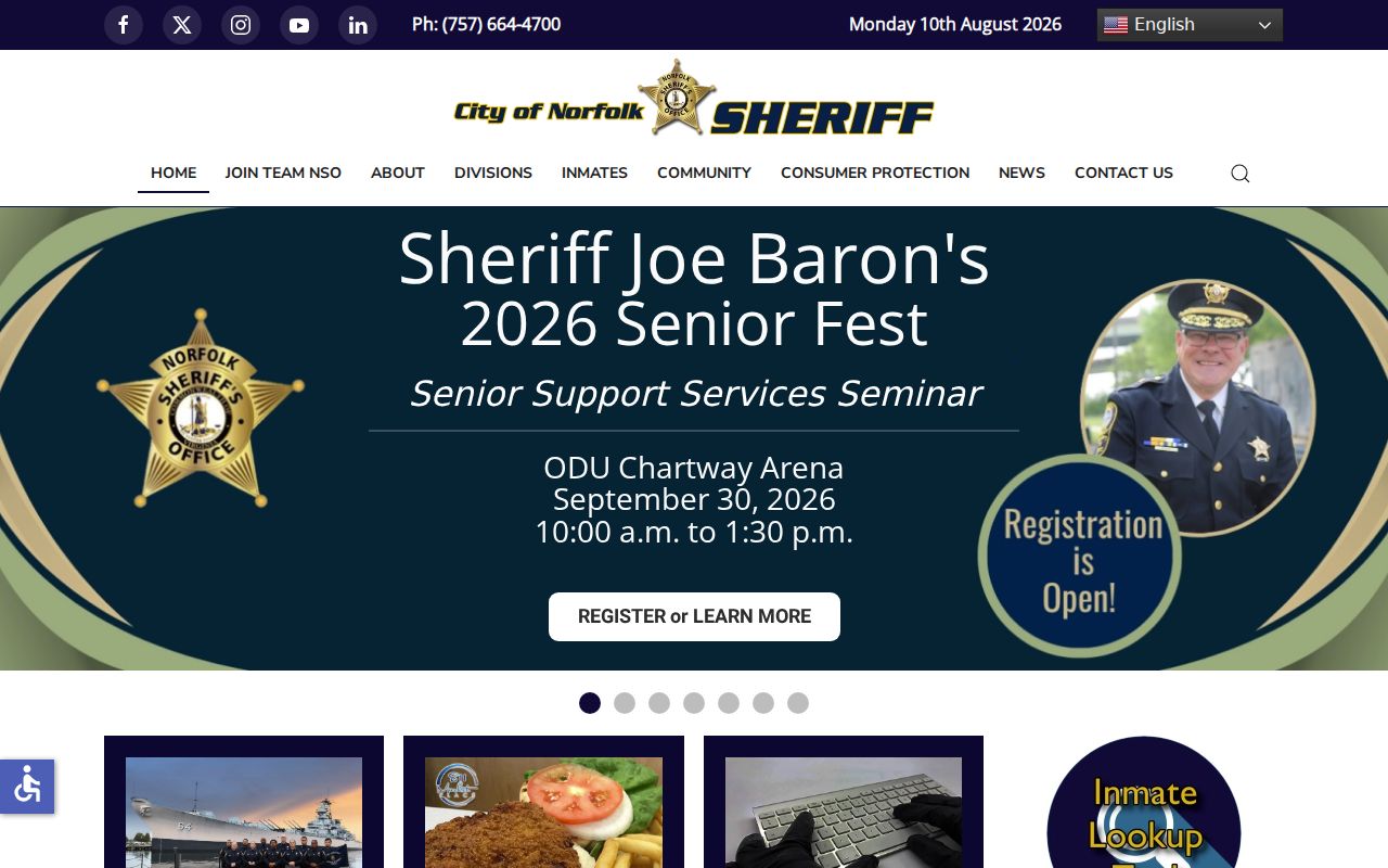 Official Norfolk Sheriff page for local jail and custody services